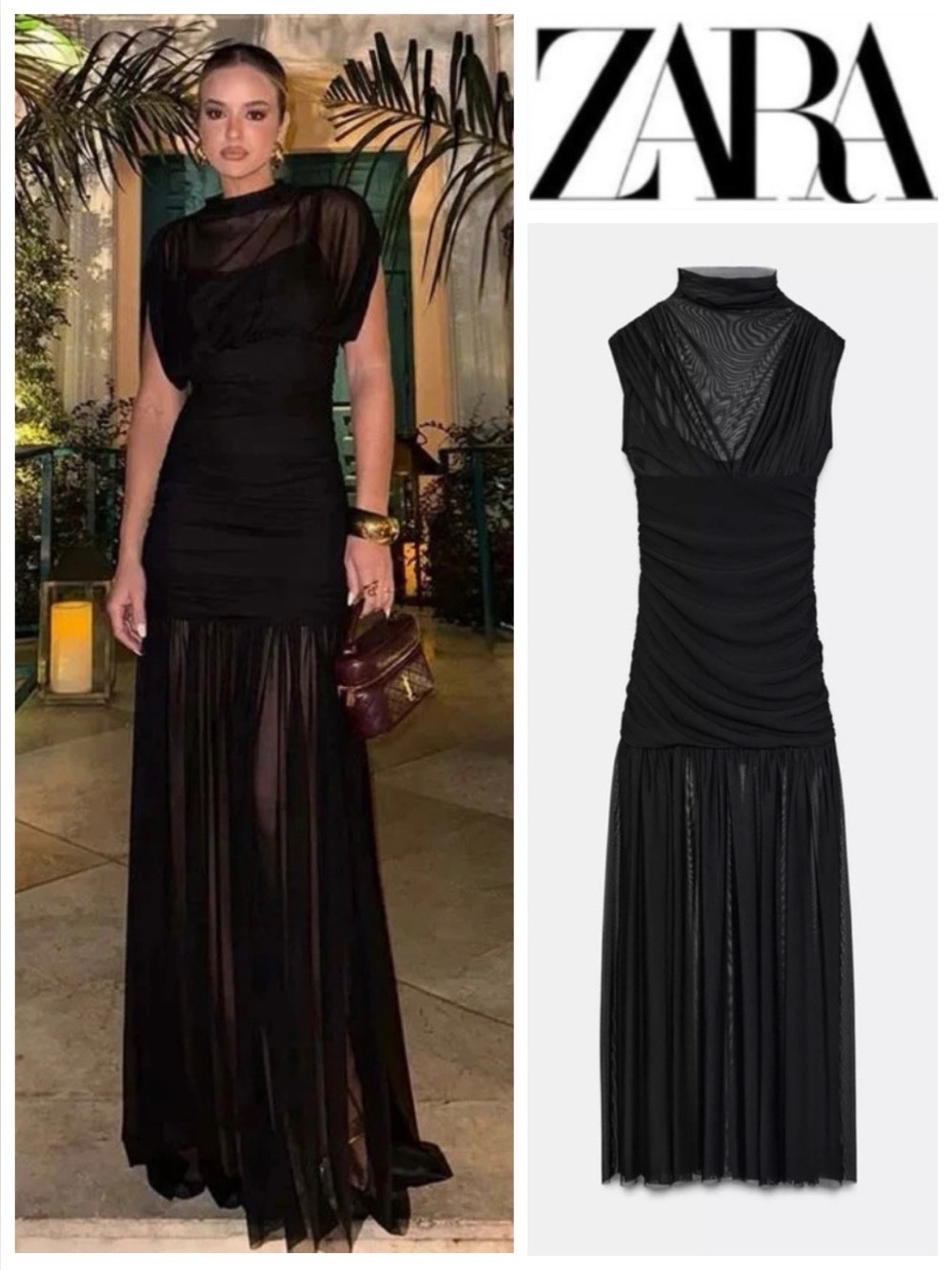 ZARA COMBINED DRAPED MIDI DRESS - Black - Picture 2 of 16